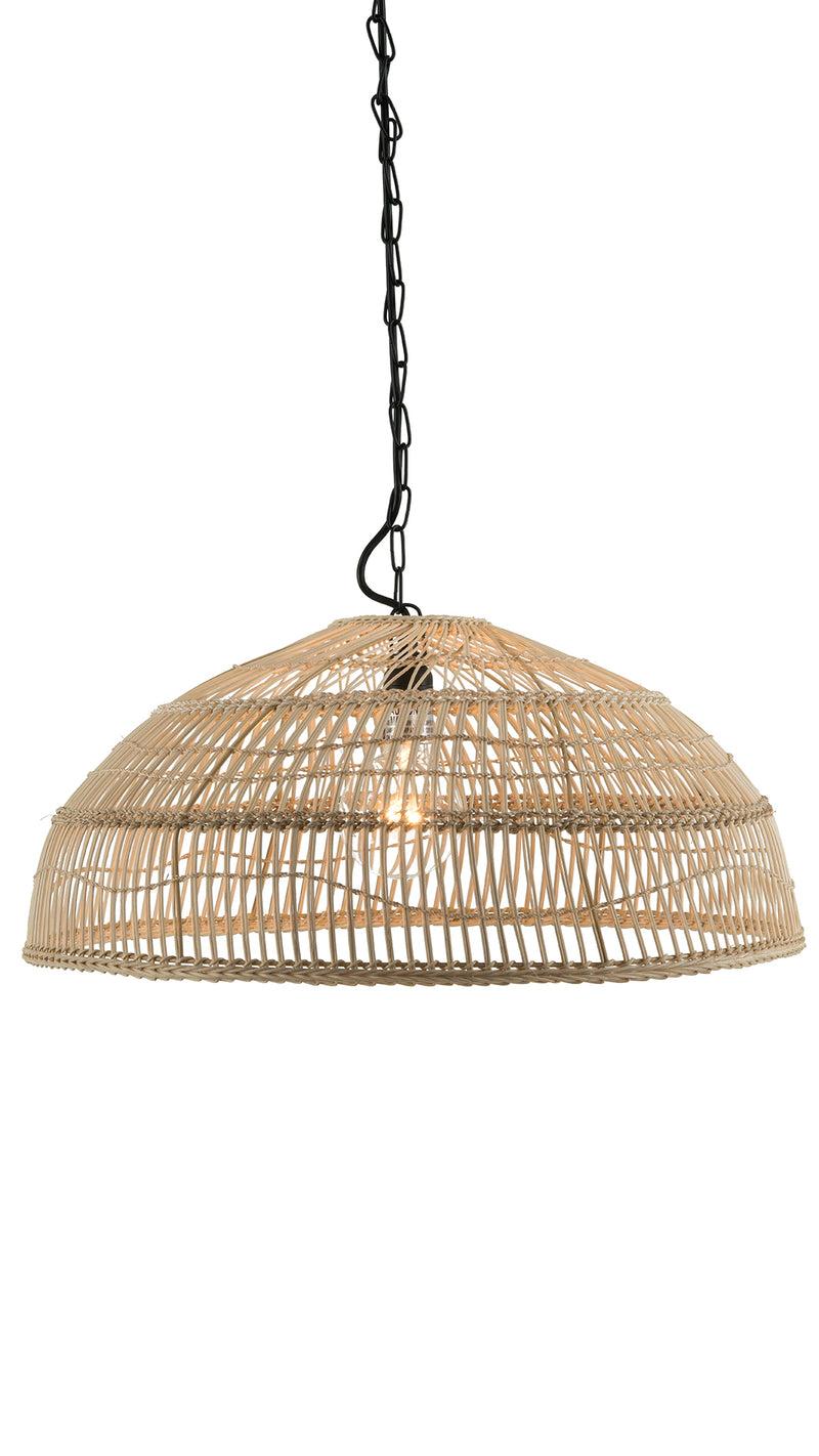 Kouboo Luhu Open Weave Cane Rib Shallow Dome Pendant Lamp Natural