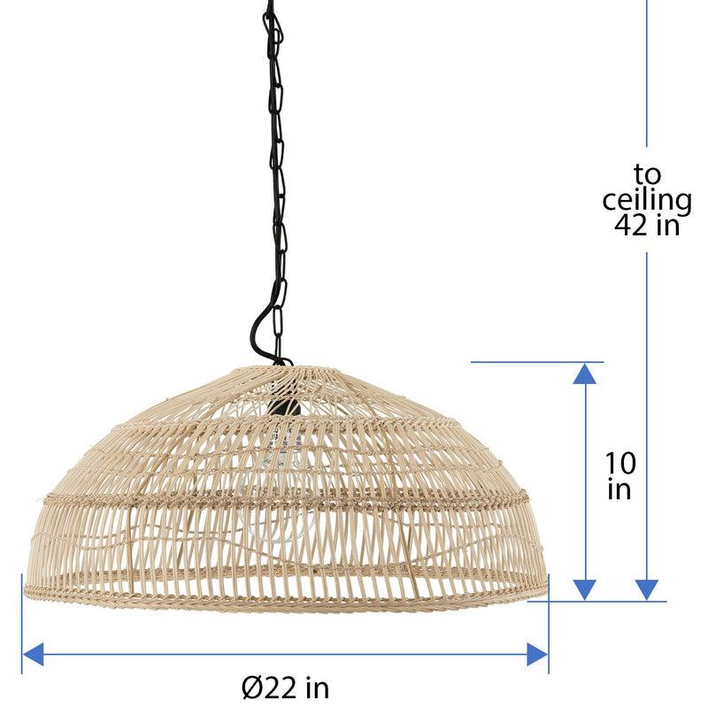 Kouboo Luhu Open Weave Cane Rib Shallow Dome Pendant Lamp Natural