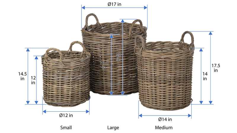 Kouboo Nusa Round Kobo Basket With Ear Handles Gray-Brown