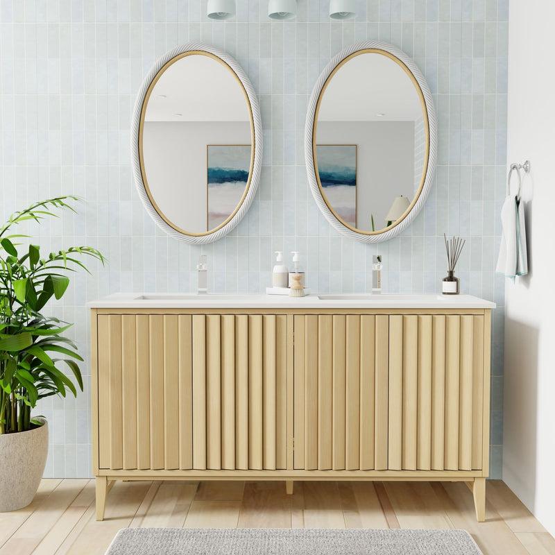 Kouboo Oval Twisted Rattan Wall Mirror White And Natural