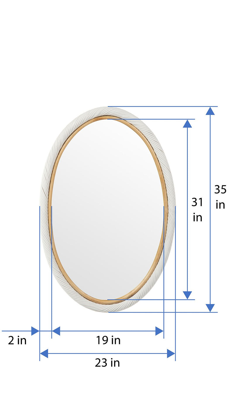 Kouboo Oval Twisted Rattan Wall Mirror White And Natural