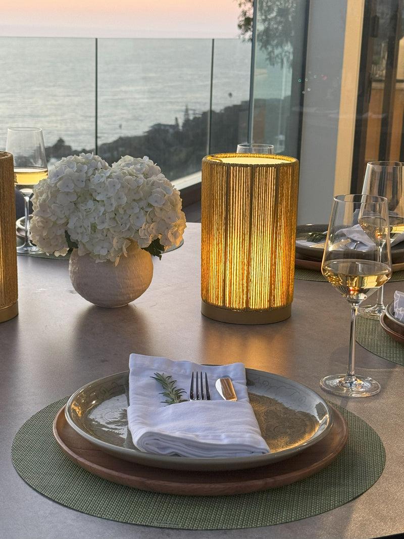 Kouboo Paper Rope Indoor & Covered Patio Rechargeable LED Drum Table Lamp Natural Color