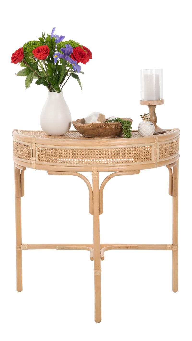 Kouboo Rattan Cane Half-Moon Semi-Circular Console Or End Table Natural