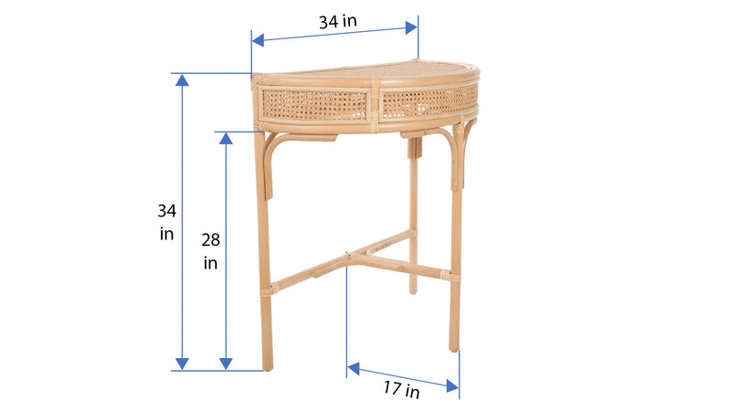 Kouboo Rattan Cane Half-Moon Semi-Circular Console Or End Table Natural