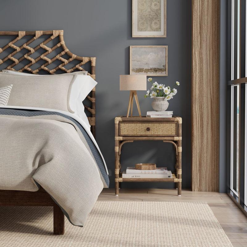 Kouboo Rattan Chippendale Bedside Table Antique Brown