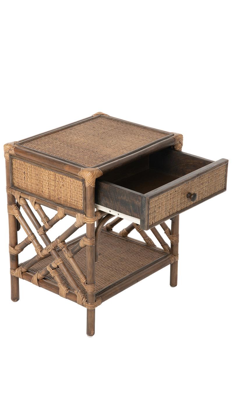 Kouboo Rattan Chippendale Bedside Table Antique Brown