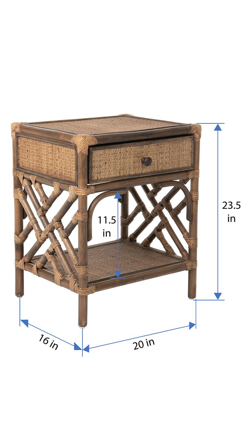 Kouboo Rattan Chippendale Bedside Table Antique Brown