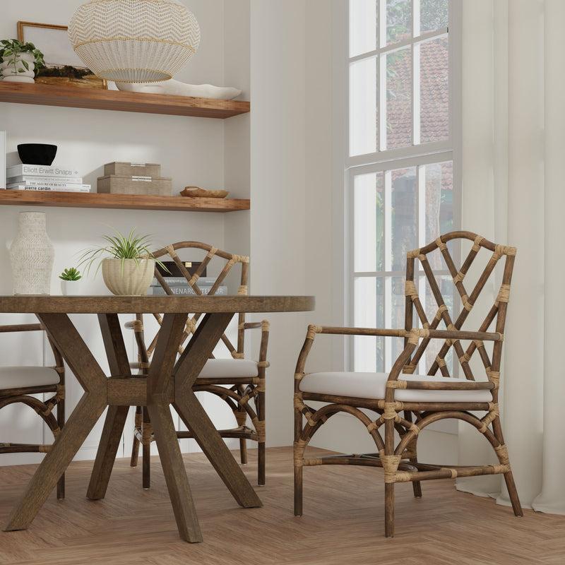 Kouboo Rattan Chippendale Upholstered Dining Armchair Antique Brown Set Of 2 Chairs