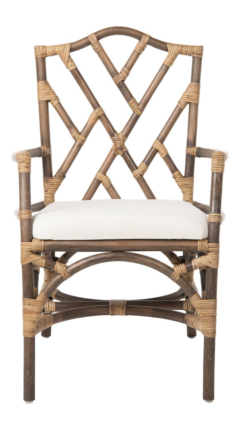 Kouboo Rattan Chippendale Upholstered Dining Armchair Antique Brown Set Of 2 Chairs