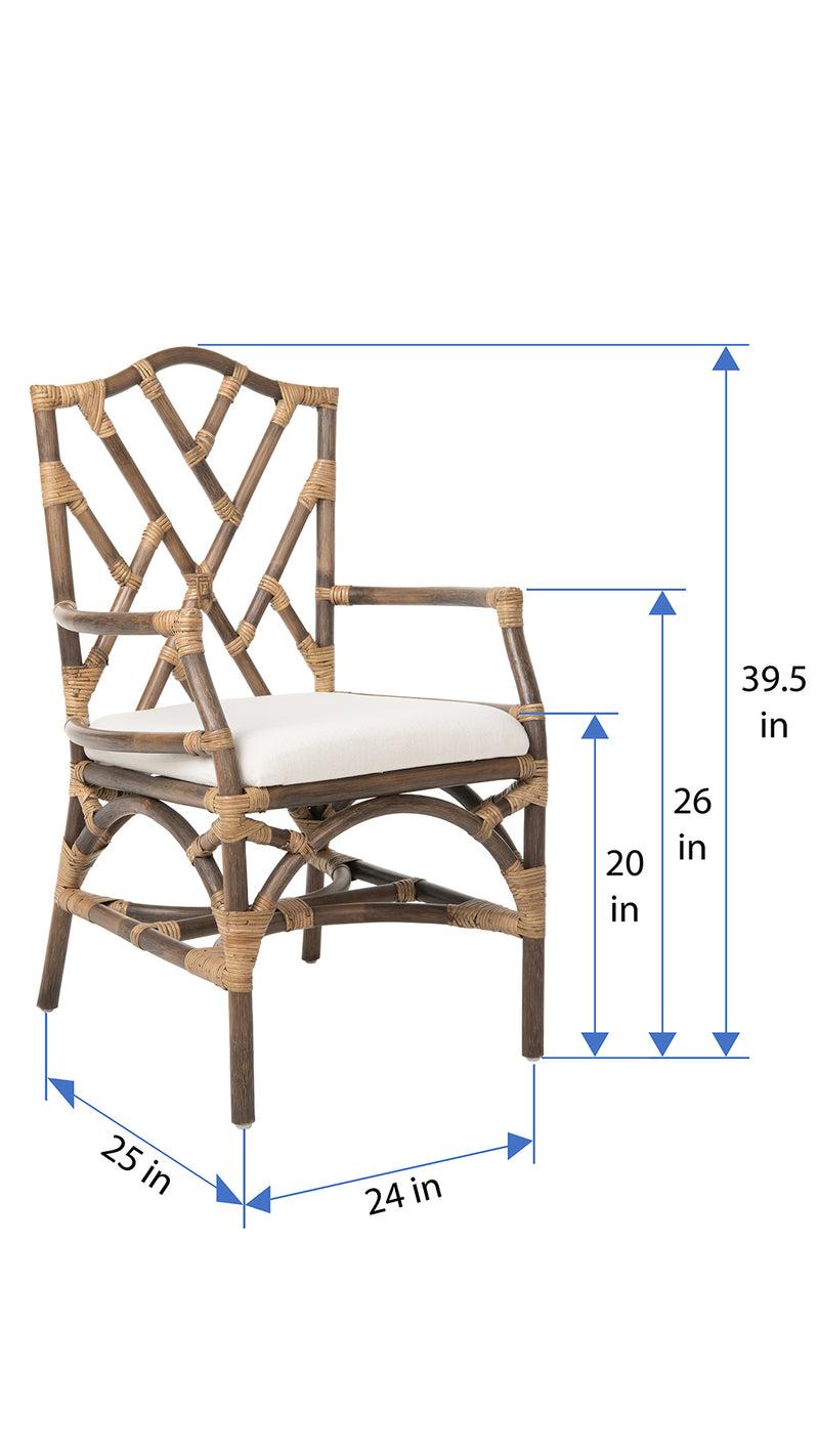 Kouboo Rattan Chippendale Upholstered Dining Armchair Antique Brown Set Of 2 Chairs