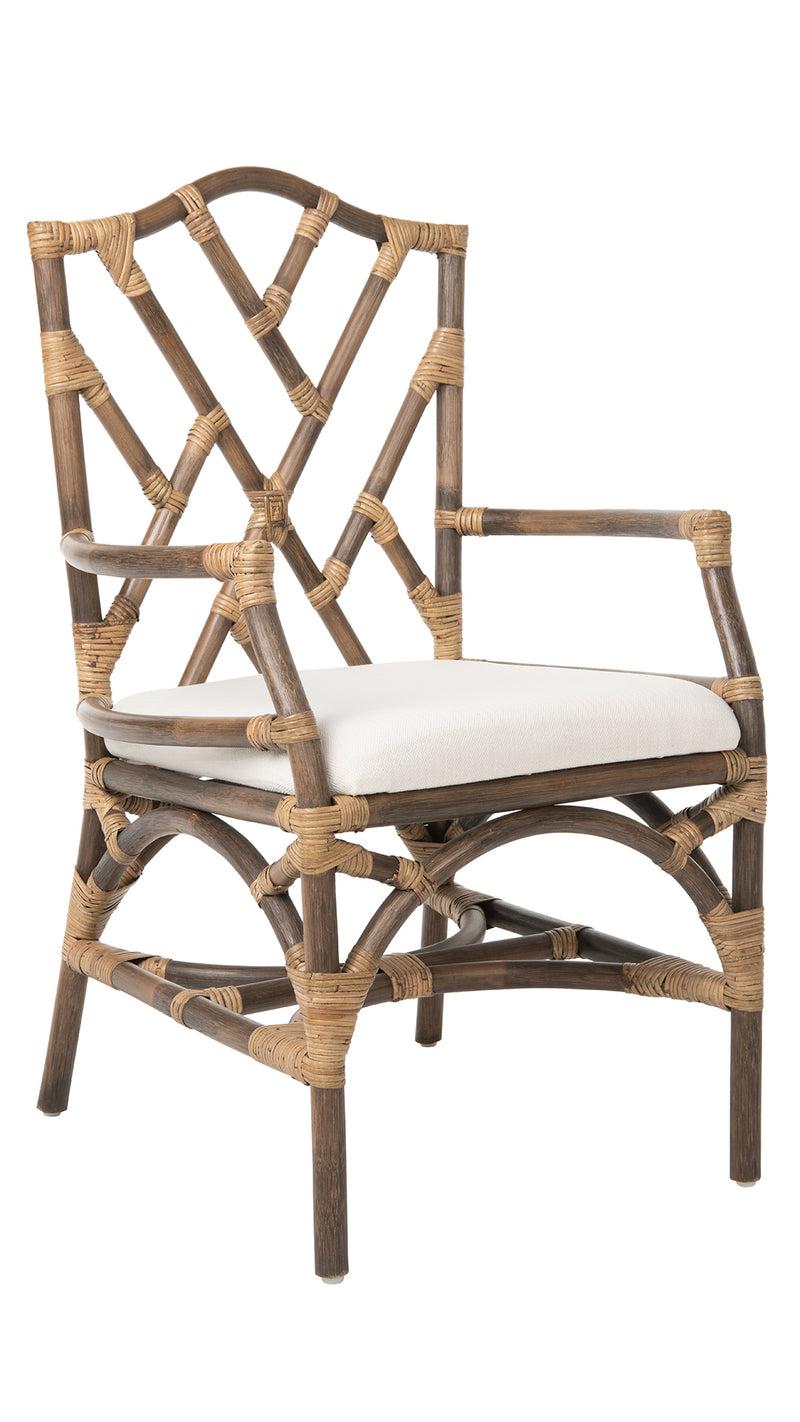 kouboo Rattan Chippendale Upholstered Dining Armchair Antique Brown Set of 2 Chairs