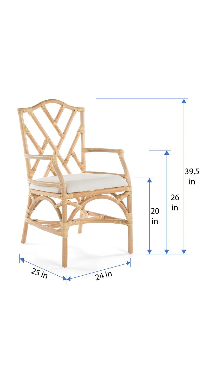 Kouboo Rattan Chippendale Upholstered Dining Armchair Set Of 2 Chairs