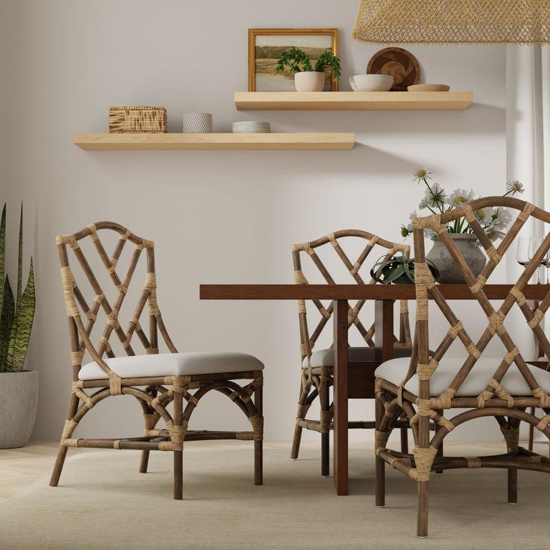 Kouboo Rattan Chippendale Upholstered Dining Chair Antique Brown Set Of 2 Chairs