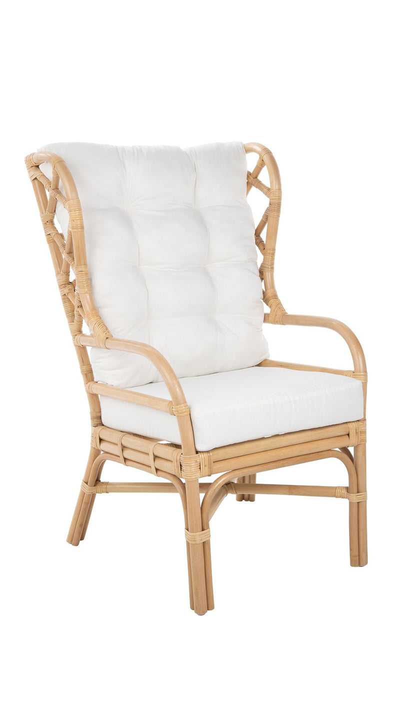 kouboo Rattan Chippendale Wingback Lounge Chair with Cushions Natural