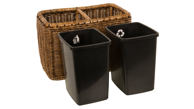Kouboo Rattan Double Waste Basket With Plastic Inserts Antique Brown