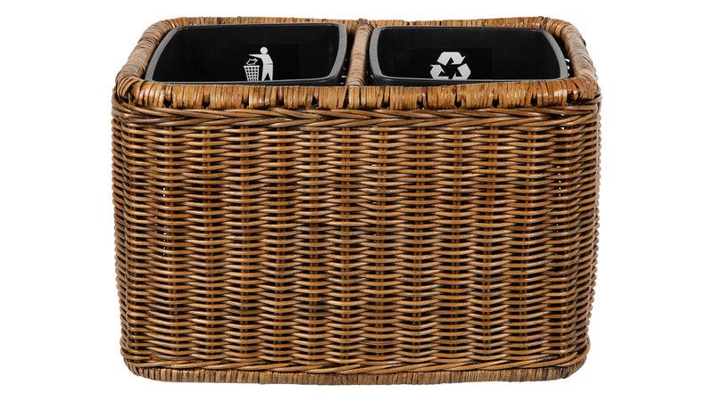 Kouboo Rattan Double Waste Basket With Plastic Inserts Antique Brown