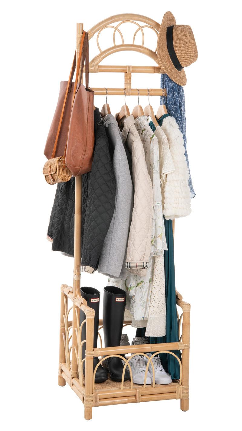 Kouboo Rattan Freestanding Coat Rack With Shoe Shelf Natural