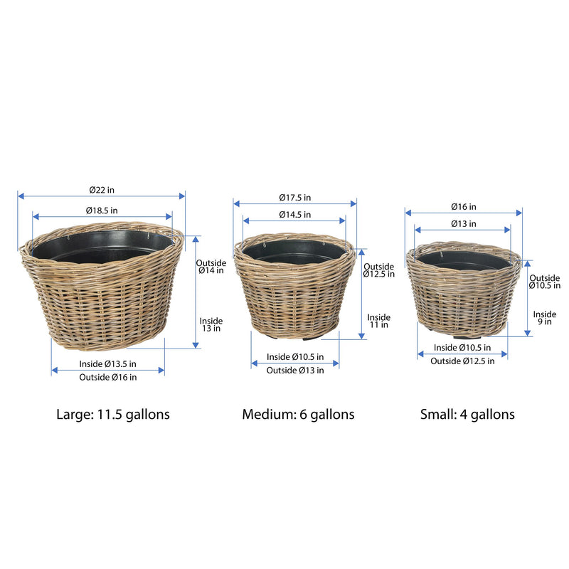 Kouboo Rattan Kobo Conical Indoor & Outdoor Planter Basket With Plastic Pot