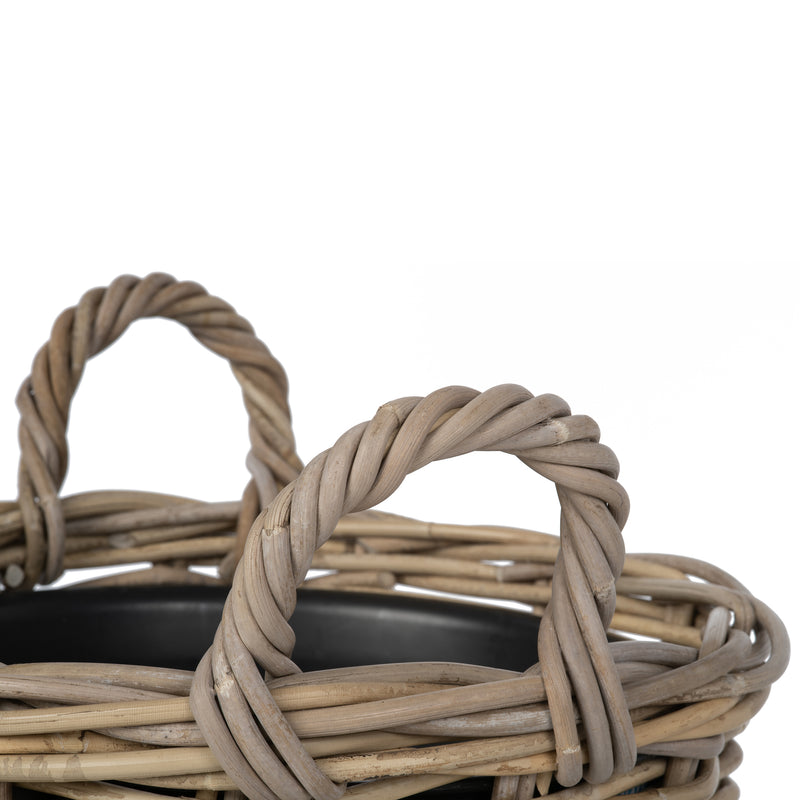Kouboo Rattan Kobo Indoor & Outdoor Planter Basket With Ear Handles & Plastic Pot