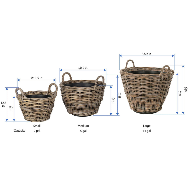 Kouboo Rattan Kobo Indoor & Outdoor Planter Basket With Ear Handles & Plastic Pot
