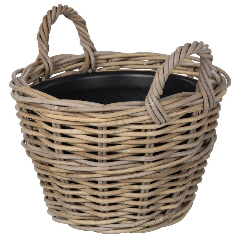 kouboo Rattan Kobo Indoor & Outdoor Planter Basket with Ear Handles & Plastic Pot