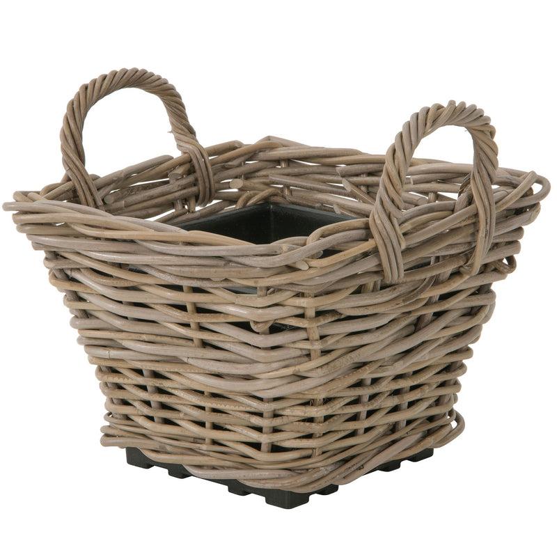 Kouboo Rattan Kobo Indoor & Outdoor Square Planter Basket With Ear Handles & Plastic Pot