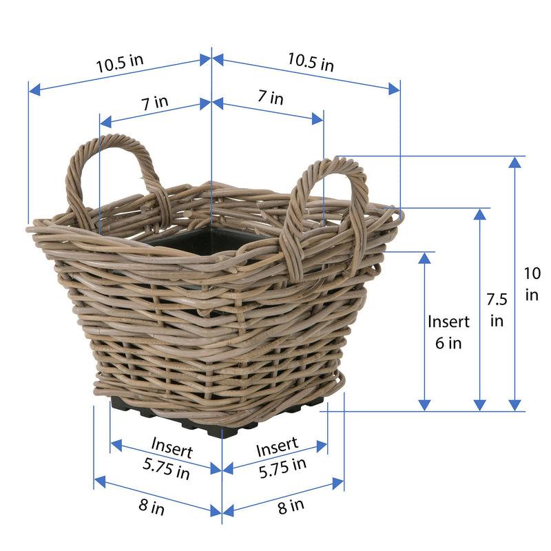 Kouboo Rattan Kobo Indoor & Outdoor Square Planter Basket With Ear Handles & Plastic Pot