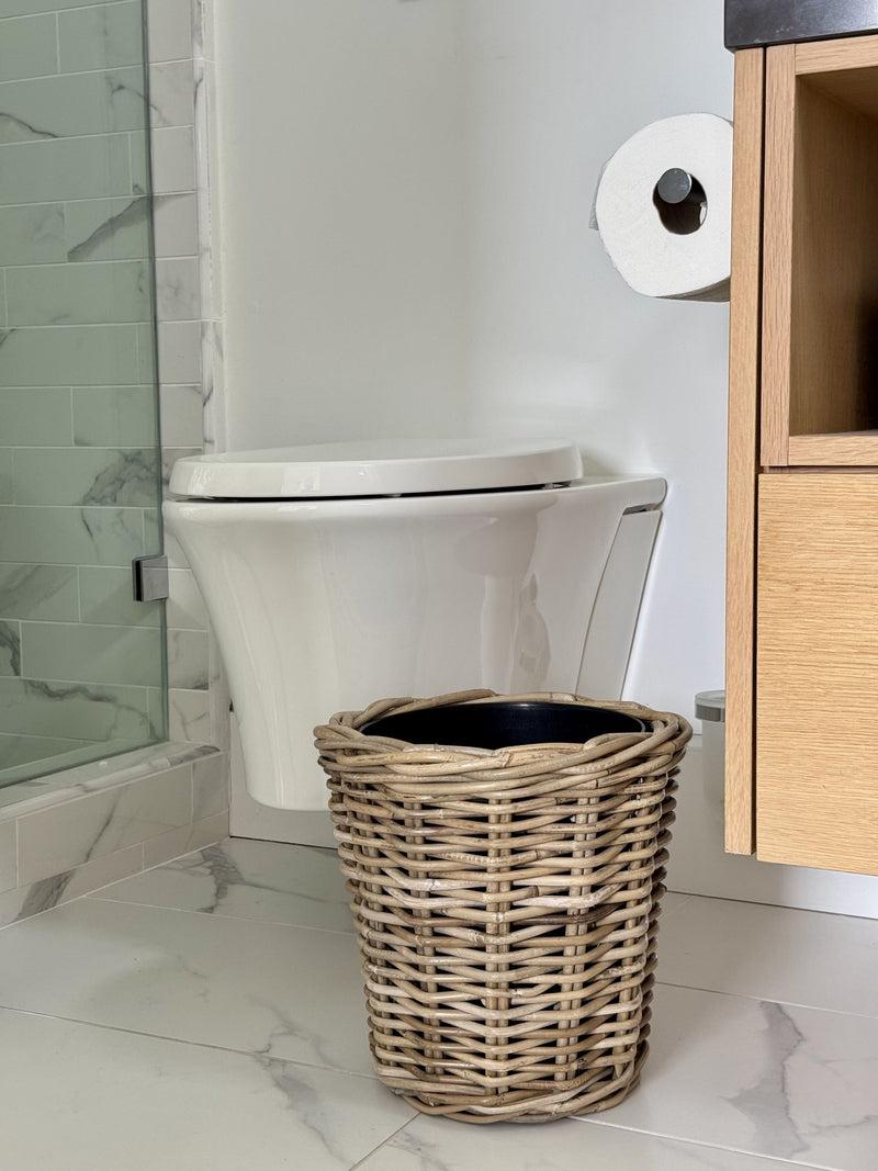 Kouboo Rattan Kobo Round Waste Basket With Plastic Insert Gray-Brown