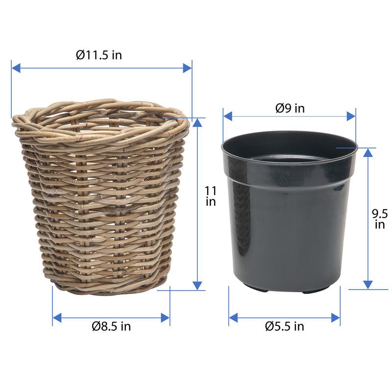 Kouboo Rattan Kobo Round Waste Basket With Plastic Insert Gray-Brown