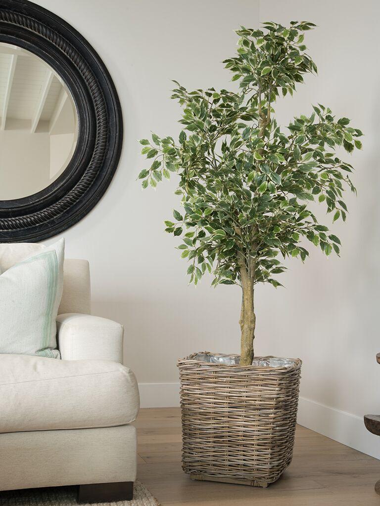 Kouboo Rattan Kobo Square Planter With Plastic Liner Gray