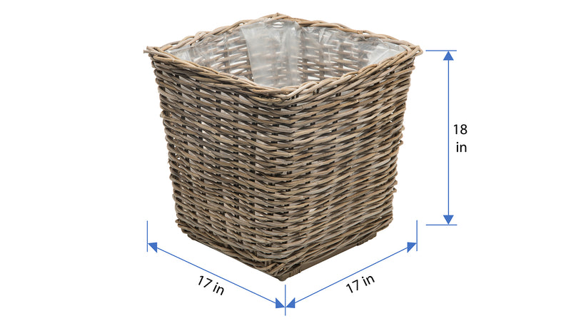 Kouboo Rattan Kobo Square Planter With Plastic Liner Gray