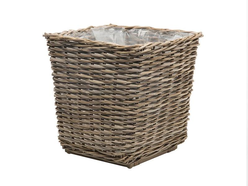 kouboo Rattan Kobo Square Planter with Plastic Liner Gray