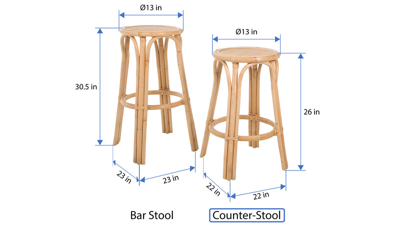 Kouboo Rattan Lattice Backless Counter Stool Natural