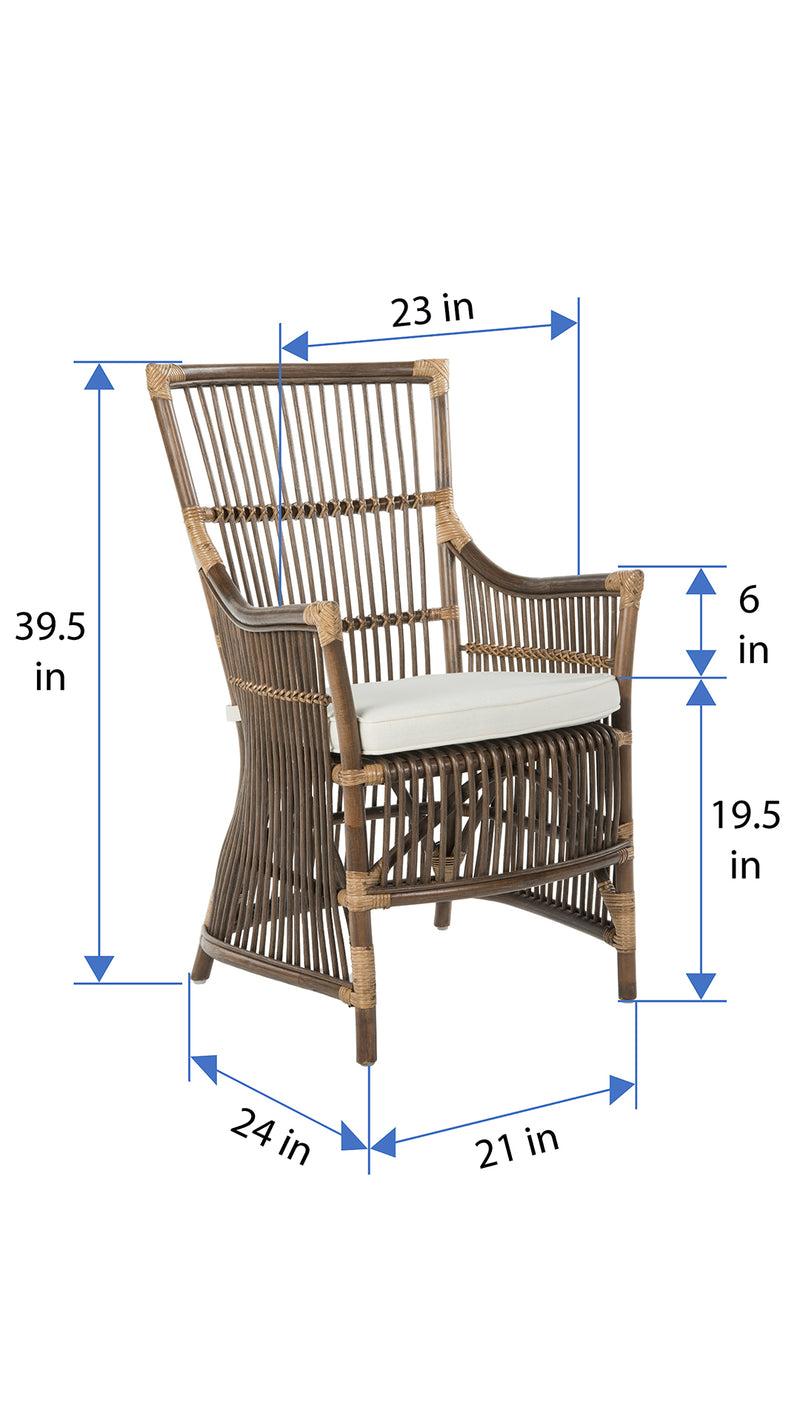 Kouboo Rattan Loop Edge Arm Chair With Seat Cushion Antique Brown Set Of 2 Chairs