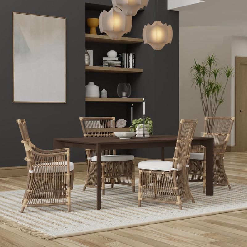 Kouboo Rattan Loop Edge Side Chair With Seat Cushion Antique Brown Set Of 2 Chairs