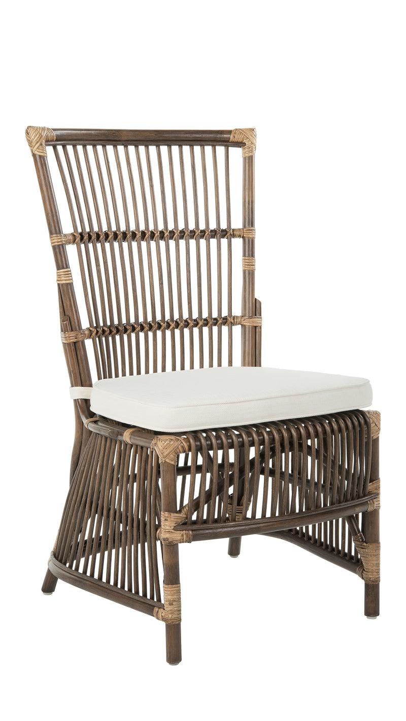 kouboo Rattan Loop Edge Side Chair with Seat Cushion Antique Brown Set of 2 Chairs