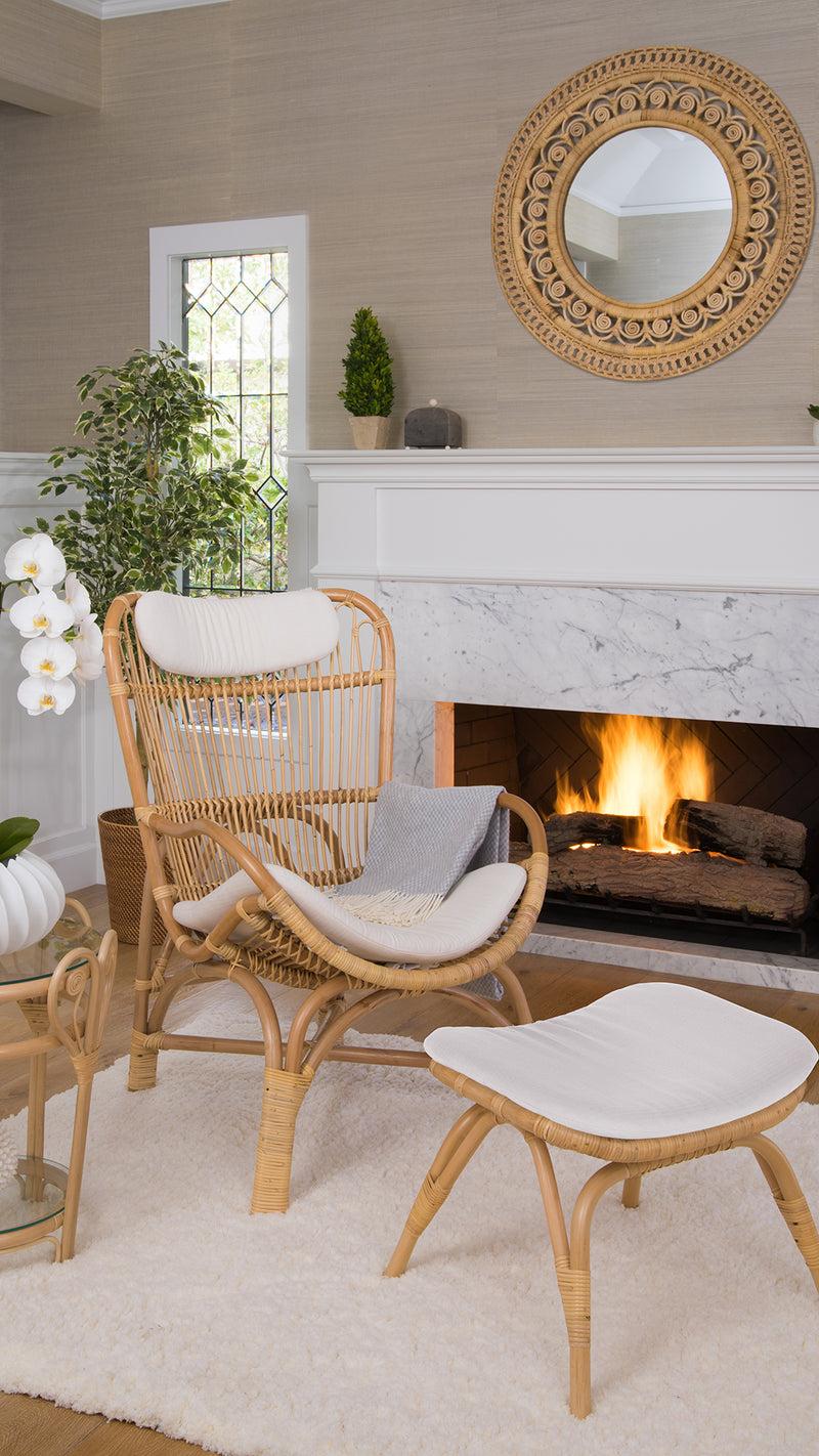 Kouboo Rattan Loop Foot Stool And Ottoman Natural Brown