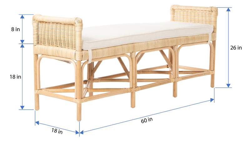 Kouboo Rattan Sandbar Bench With Seat Cushion Natural