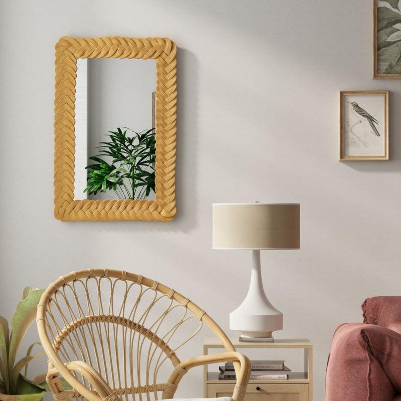 Kouboo Rectangular Braided Wicker Decorative Wall Mirror 24 X 36 Inch Natural