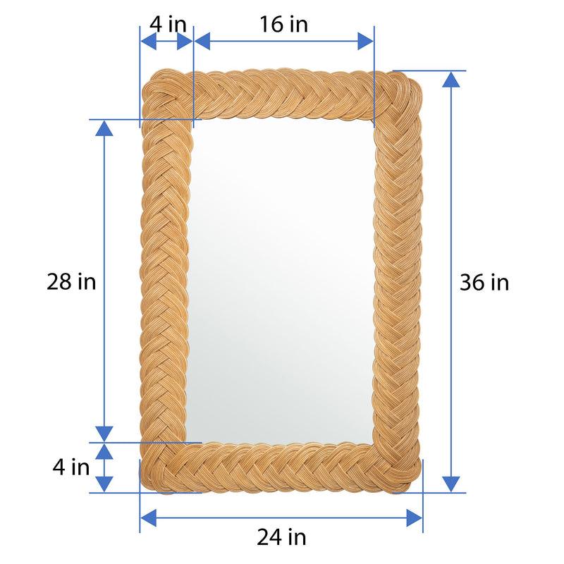 Kouboo Rectangular Braided Wicker Decorative Wall Mirror 24 X 36 Inch Natural