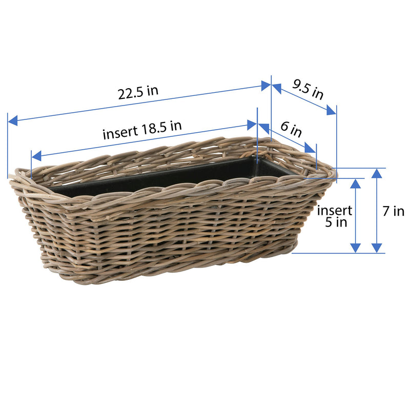Kouboo Rectangular Kobo Rattan Indoor And Outdoor Planter Basket - 2.5 Gallon Capacity Plastic Pot Liner
