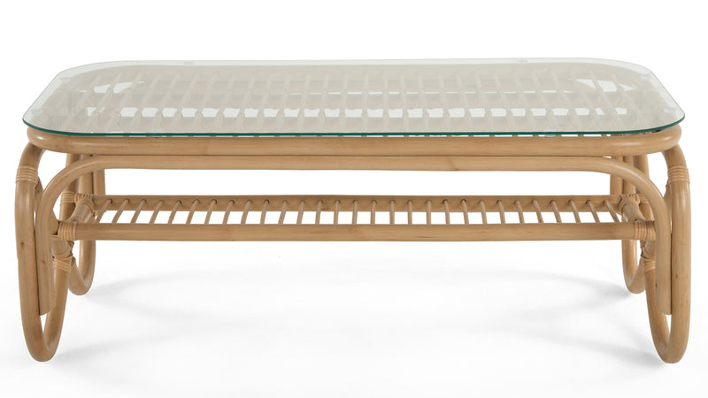 Kouboo Rectangular Rattan Coffee Table With Glass Top
