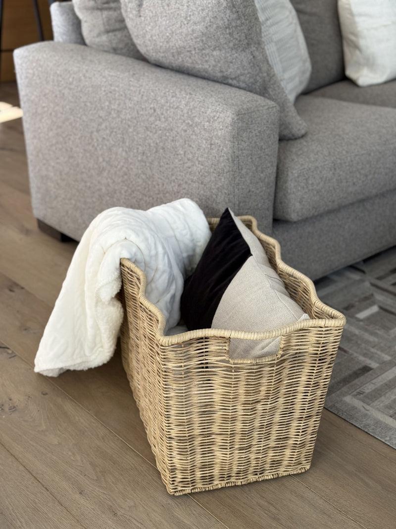 Kouboo Rectangular Scalloped Wicker Decorative Storage Basket Natural