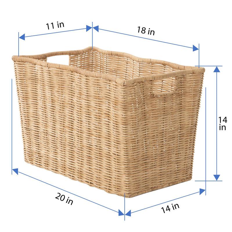 Kouboo Rectangular Scalloped Wicker Decorative Storage Basket Natural