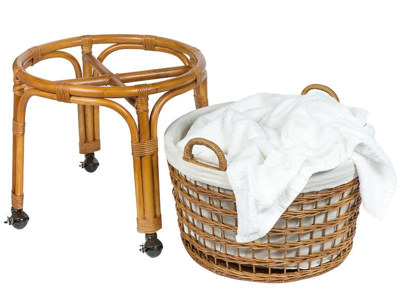 Kouboo Rolling Wicker Laundry Basket And Hamper With Cotton Liner And Stand