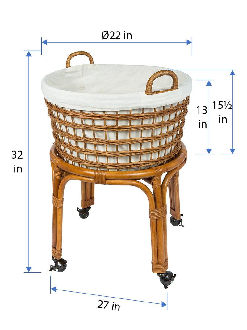 Kouboo Rolling Wicker Laundry Basket And Hamper With Cotton Liner And Stand