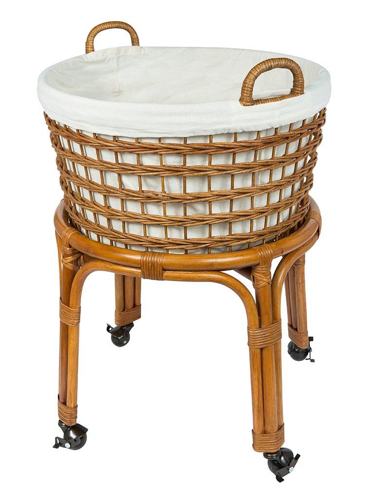 kouboo Rolling Wicker Laundry Basket and Hamper with Cotton Liner and Stand