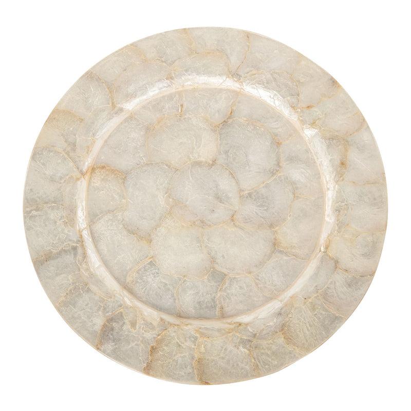 Kouboo Round 13 In. Capiz Seashell Charger Plates (Set Of 2) Ivory-Gold-Plearlescent