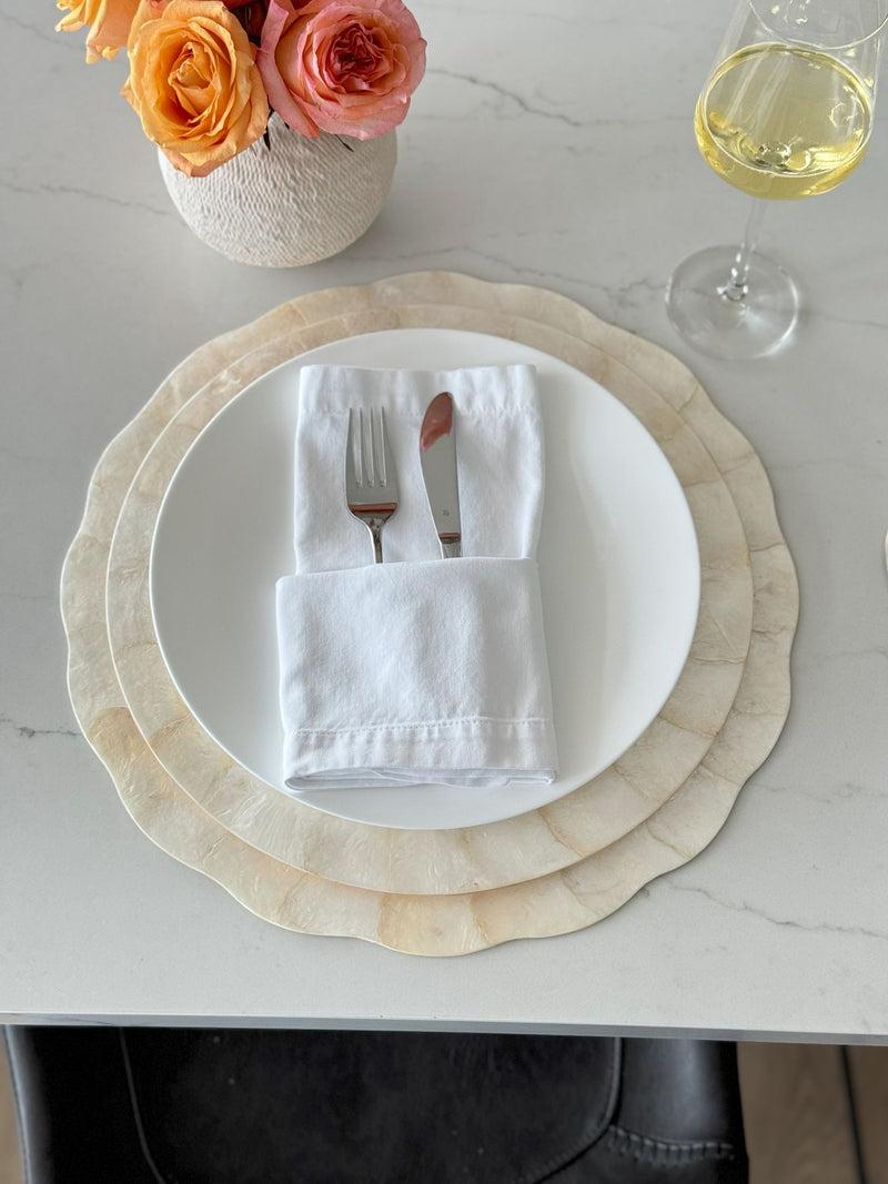 Kouboo Round 13 In. Capiz Seashell Charger Plates (Set Of 2) Ivory-Gold-Plearlescent