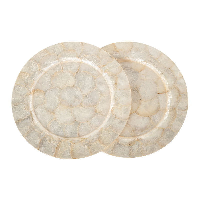 kouboo Round 13 in. Capiz Seashell Charger Plates (Set of 2) Ivory-Gold-Plearlescent